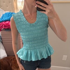 LOVE THE LABEL Aqua Sleeveless Smocked Top
